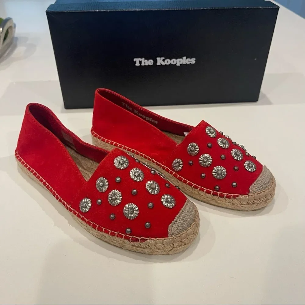 The Kooples Suede Leather And Embrode espadrille shoes NIB size 37